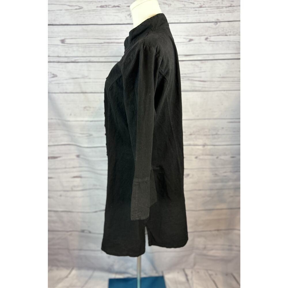 Inca Cottons Jacket Womens M Black Coin Detail Open Front Longline - Picture 3 of 6